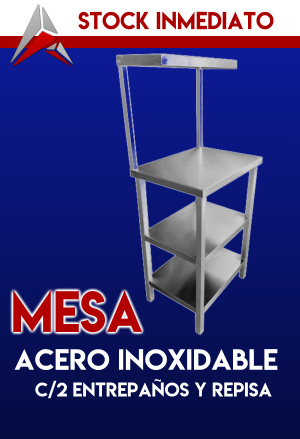MESA DE INDUSTRIAL DE TRABAJO C/ 2 ENTREPAÑOS Y REPISAS ACERO INOXIDABLE - AIP-MIS-3232